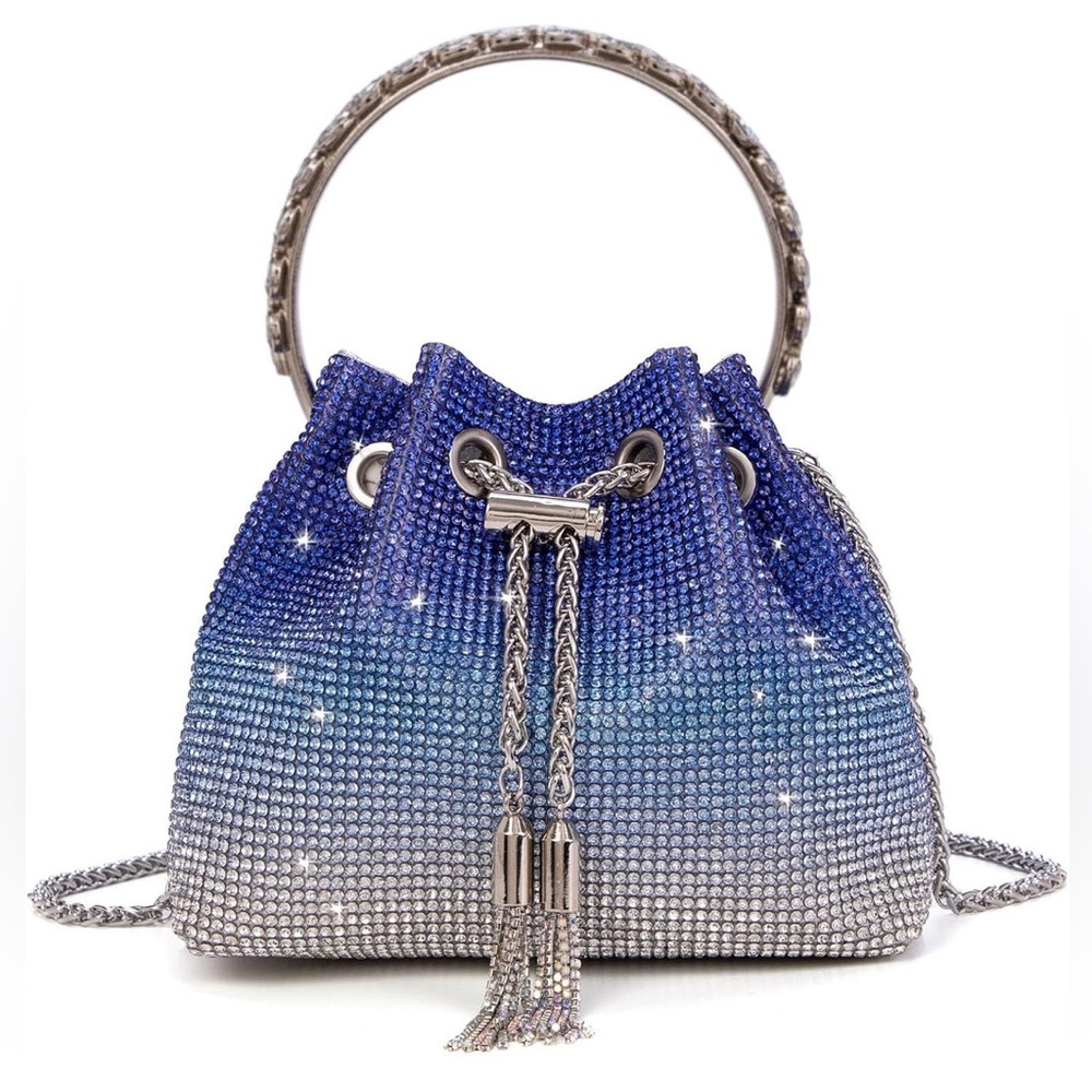 Embellished Blue Gradient Mini Drawstring Bag